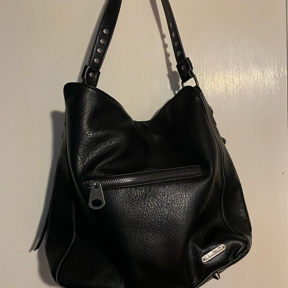 Black studded faux leather bag. Lots of compartments - Picture 2 of 7